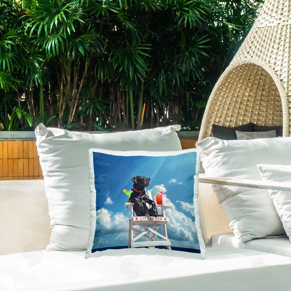 Jim Baldwin Guard Dog Lifeguard Outdoor Quick-Dry Polyester Printed Throw Pillow in Back Yard