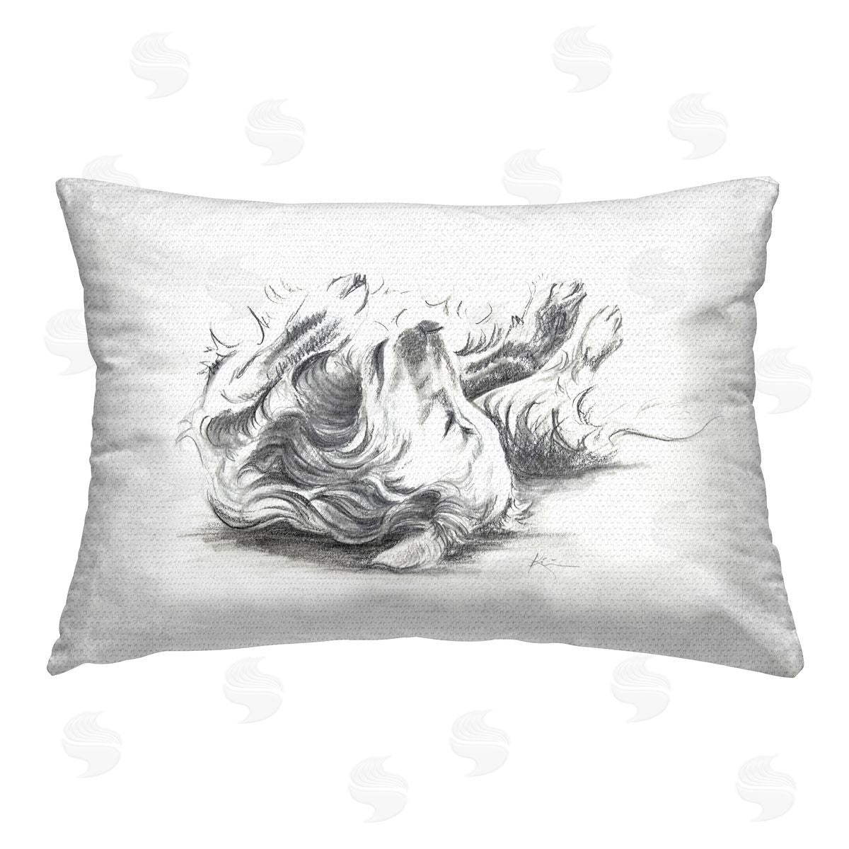 Lindsay Kivi Fine Art Naptime Dog Drawing Outdoor Quick-Dry Polyester Printed Throw Pillow