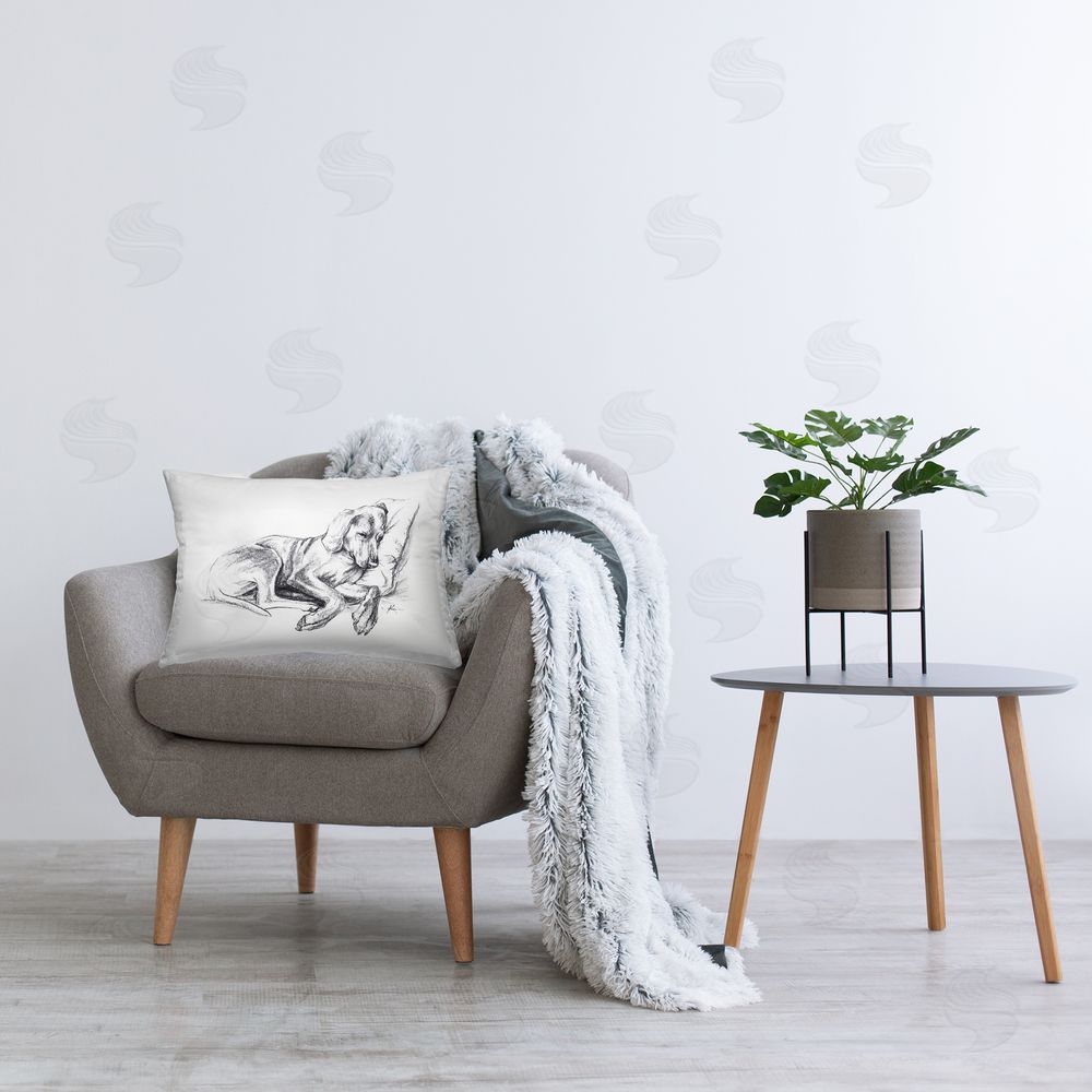 Lindsay Kivi Fine Art Napping Dog Drawing Printed Plush Polyester Throw Pillow On Chair