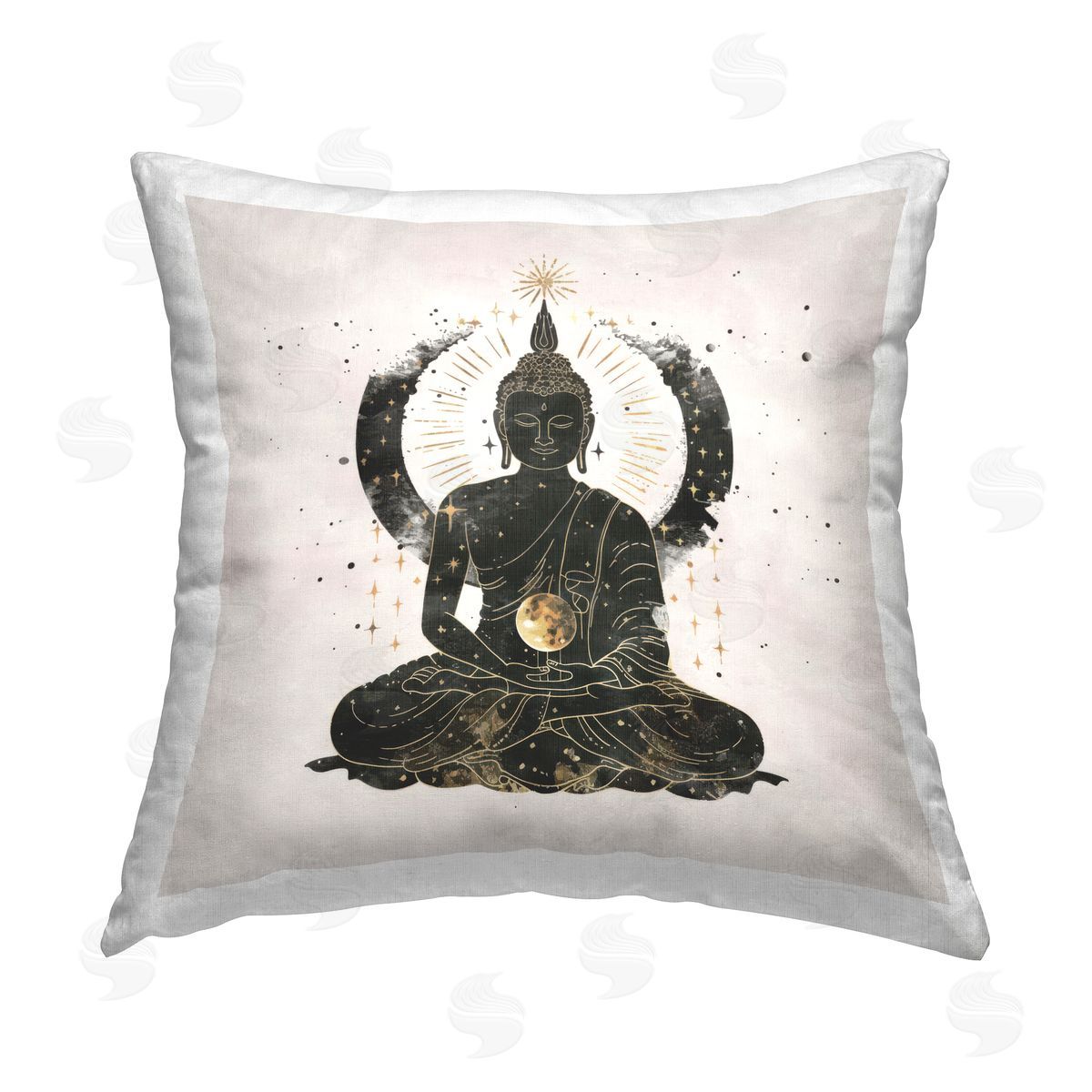 Nina Blue Sitting Buddha Sun Rays Printed Plush Polyester Throw Pillow