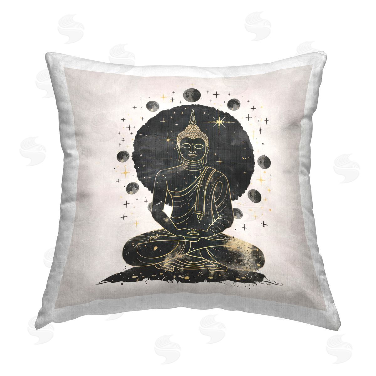 Nina Blue Gilded Sitting Buddha Printed Plush Polyester Throw Pillow