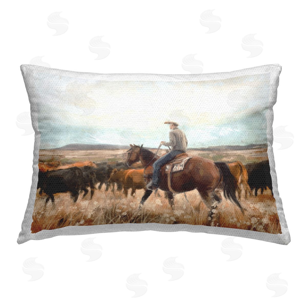 Nina Blue Cowboy On The Range Outdoor Quick-Dry Polyester Printed Throw Pillow