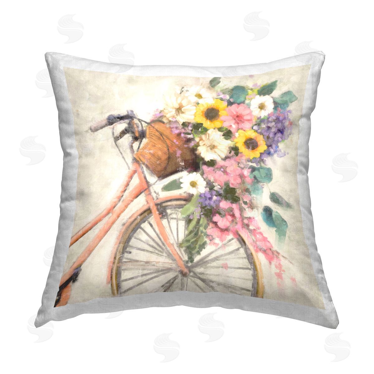 Nina Blue Flower Swathed Bicycle Printed Plush Polyester Throw Pillow