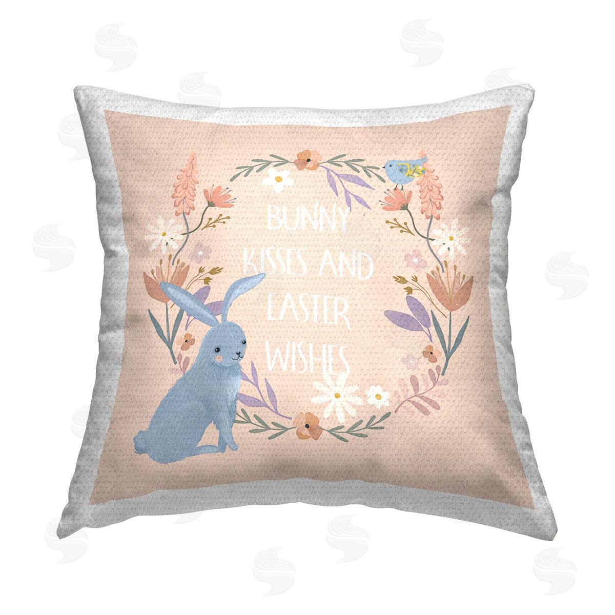 Nina Blue Bunny Kisses Easter Wishes Outdoor Quick-Dry Polyester Printed Throw Pillow