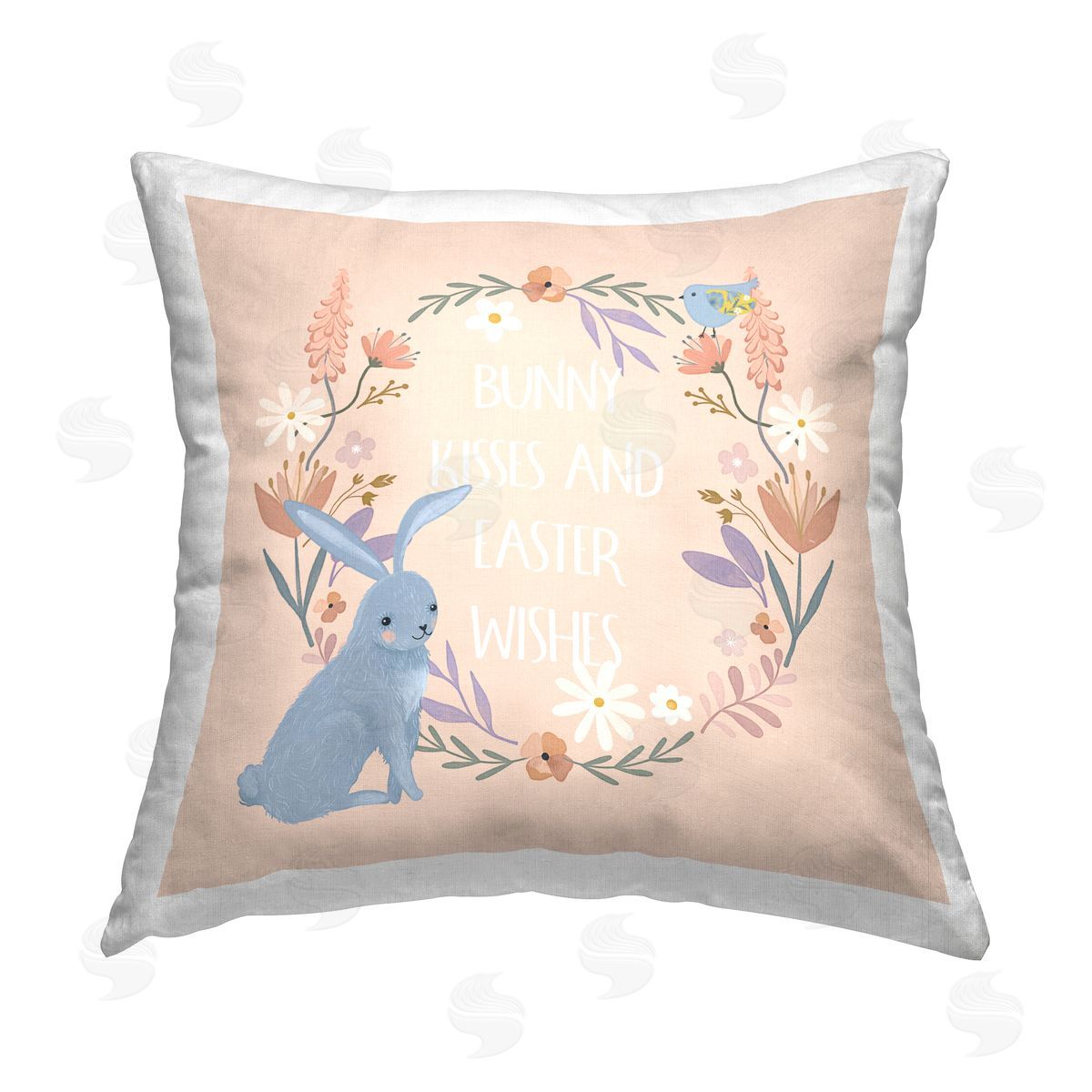Nina Blue Bunny Kisses Easter Wishes Printed Plush Polyester Throw Pillow