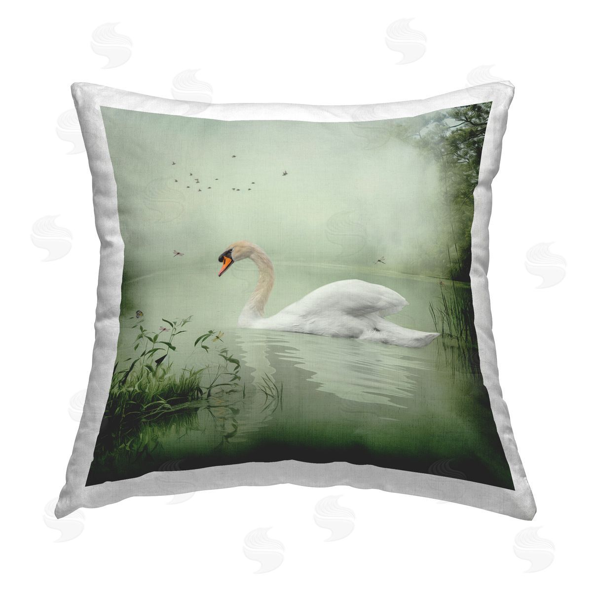 Kelley Parker Swan's Sanctuary Misty Lake Printed Plush Polyester Throw Pillow