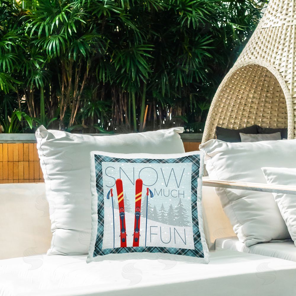 Fluidity/PDR LLC. Snow Much Fun with Plaid Outdoor Quick-Dry Polyester Printed Throw Pillow in Back Yard