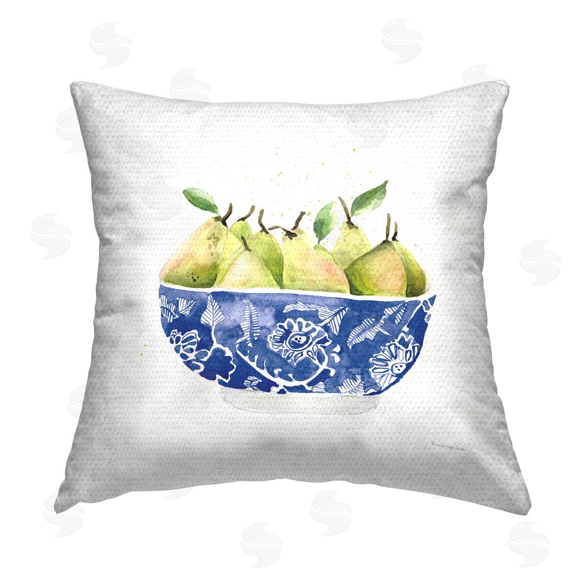 Mercedes Lopez Charro Elegant Bowl of Pears Outdoor Quick-Dry Polyester Printed Throw Pillow