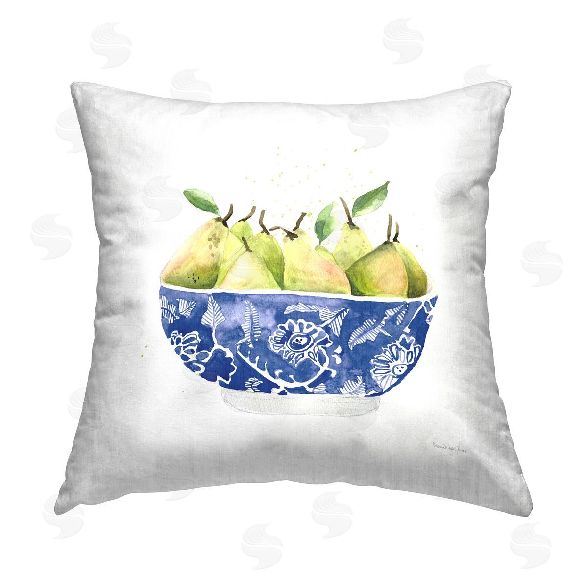 Mercedes Lopez Charro Elegant Bowl of Pears Printed Plush Polyester Throw Pillow