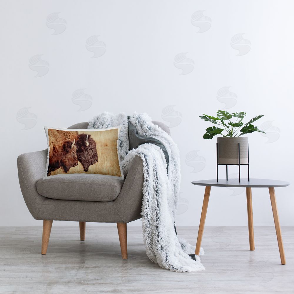 Nathan Larson Bison Pair in Countryside Printed Plush Polyester Throw Pillow On Chair