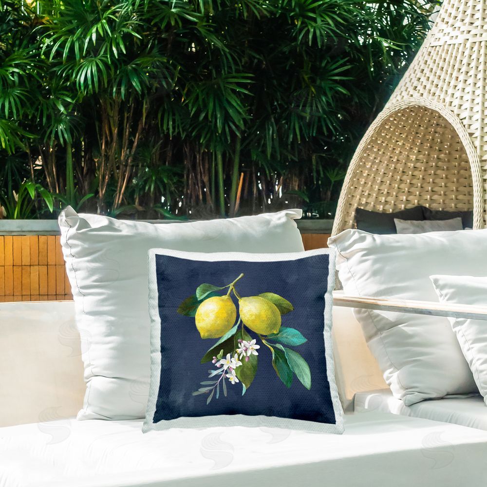 Danhui Nai Lemon Branches on Blue Outdoor Quick-Dry Polyester Printed Throw Pillow in Back Yard