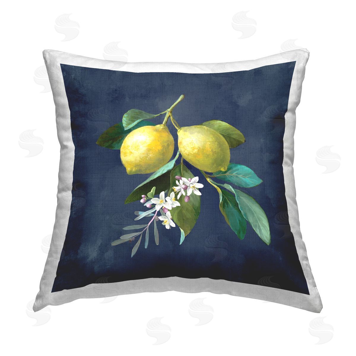Danhui Nai Lemon Branches on Blue Printed Plush Polyester Throw Pillow