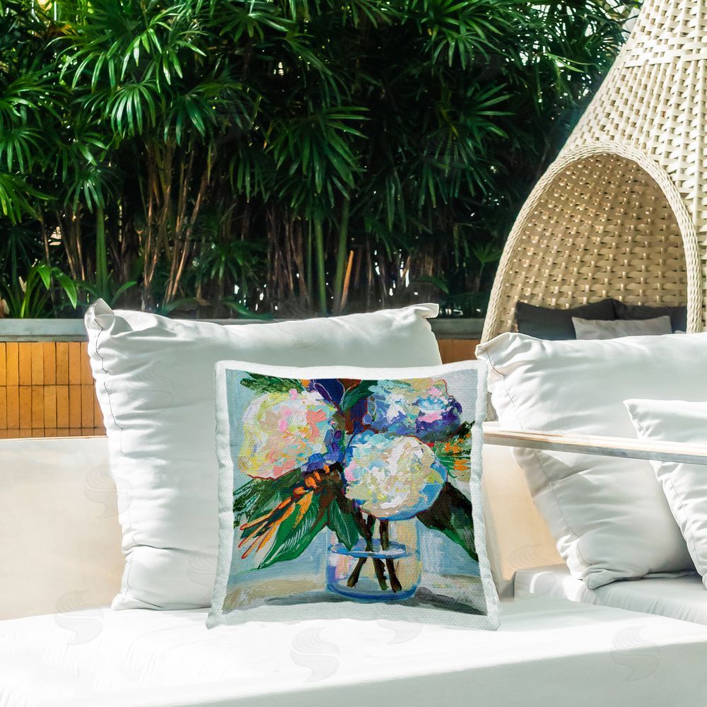Jeanette Vertentes Bold Summer Blooms Outdoor Quick-Dry Polyester Printed Throw Pillow in Back Yard