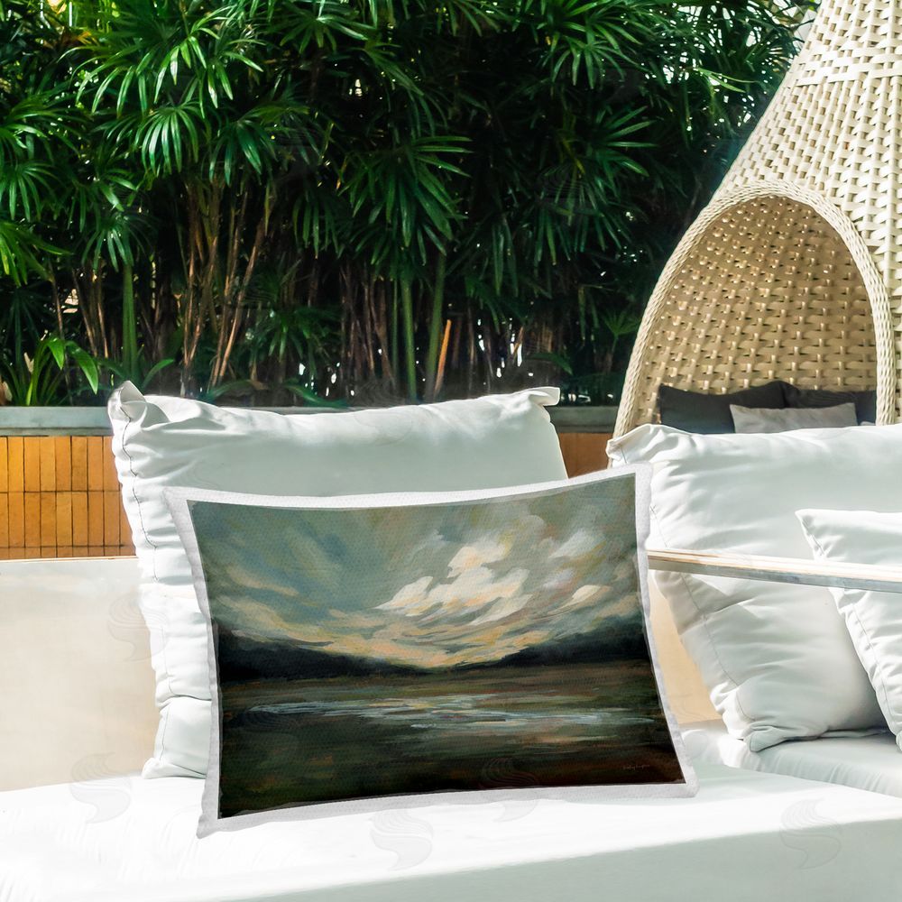 Haley Knighten Billowing Clouds Landscape Outdoor Quick-Dry Polyester Printed Throw Pillow in Back Yard