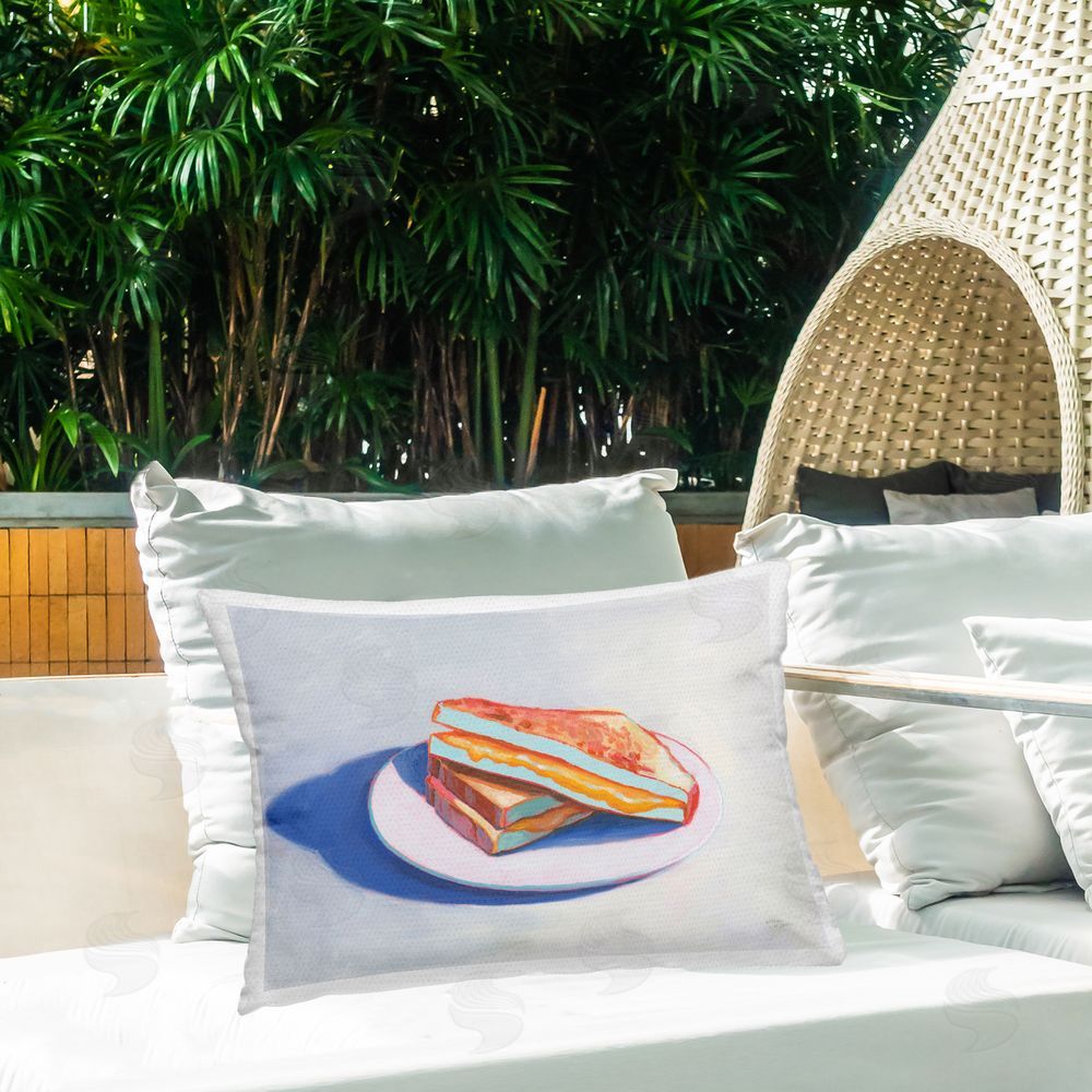 Wellington Studio Grilled Cheese Meal Outdoor Quick-Dry Polyester Printed Throw Pillow in Back Yard