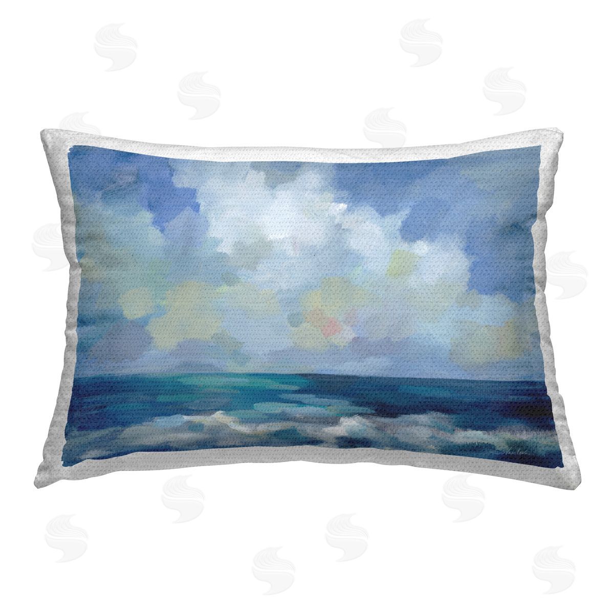 Silvia Vassileva Nautical Waves & Clouds Outdoor Quick-Dry Polyester Printed Throw Pillow