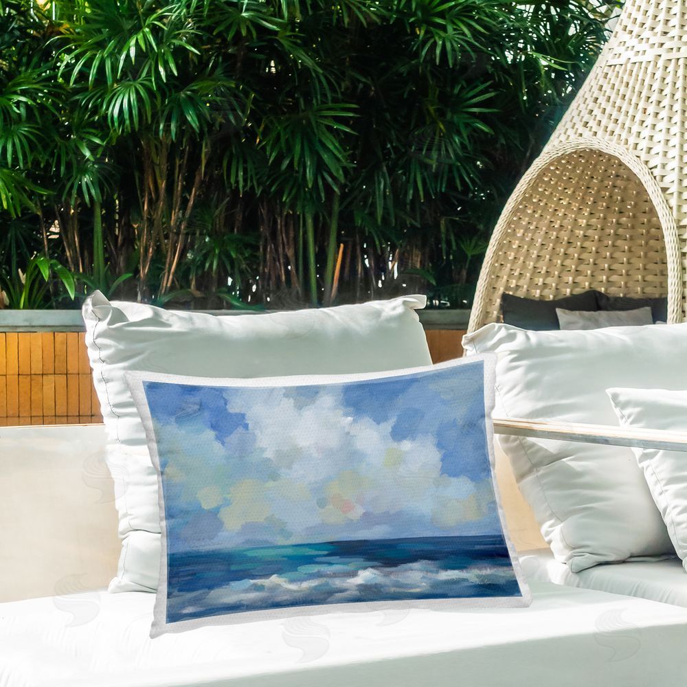 Silvia Vassileva Nautical Waves & Clouds Outdoor Quick-Dry Polyester Printed Throw Pillow in Back Yard
