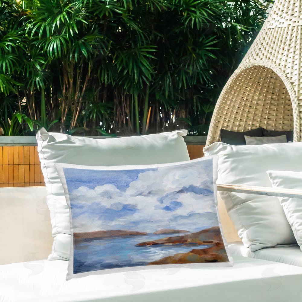 Silvia Vassileva Islands Beach View Outdoor Quick-Dry Polyester Printed Throw Pillow in Back Yard