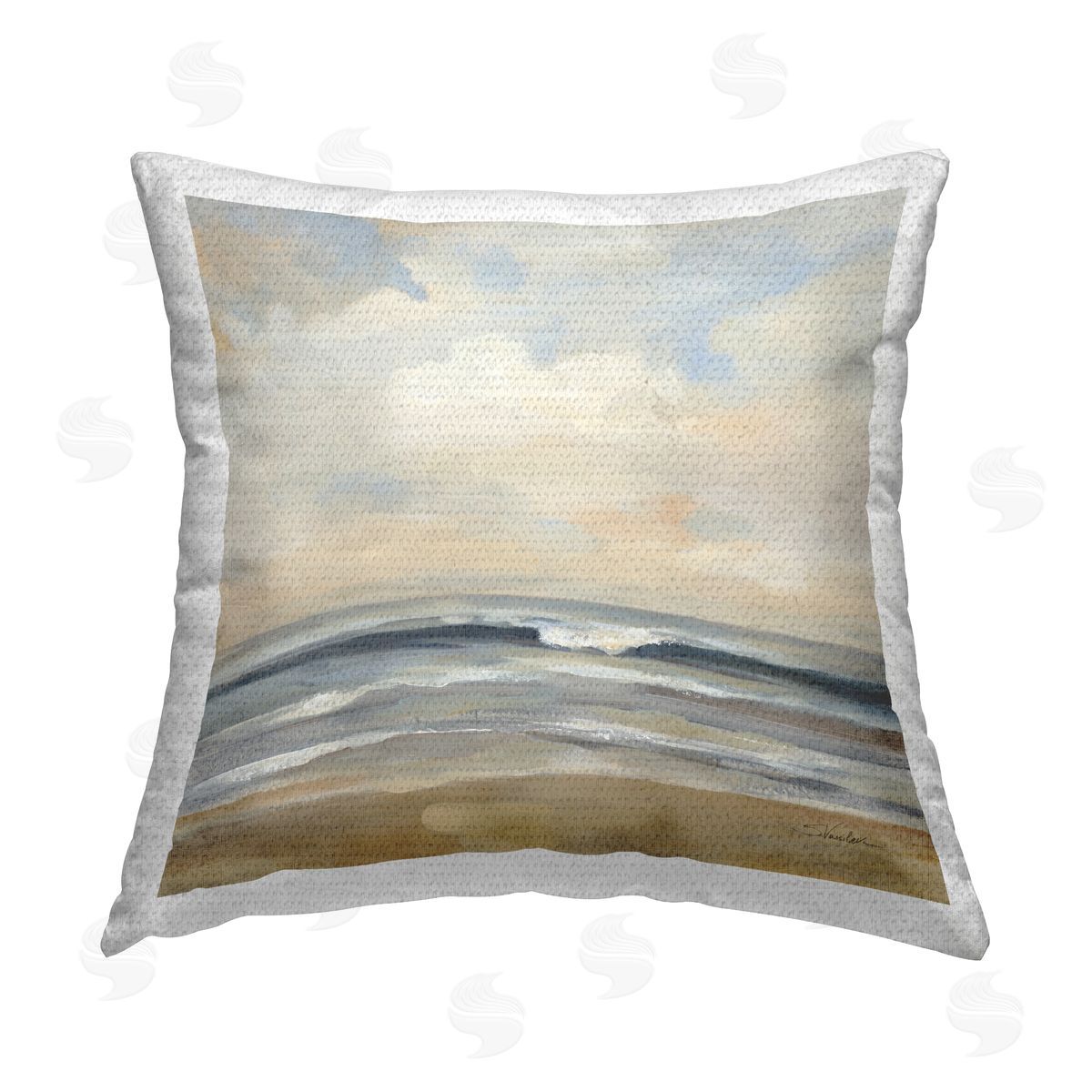 Silvia Vassileva Misty Haze Shoreline Outdoor Quick-Dry Polyester Printed Throw Pillow