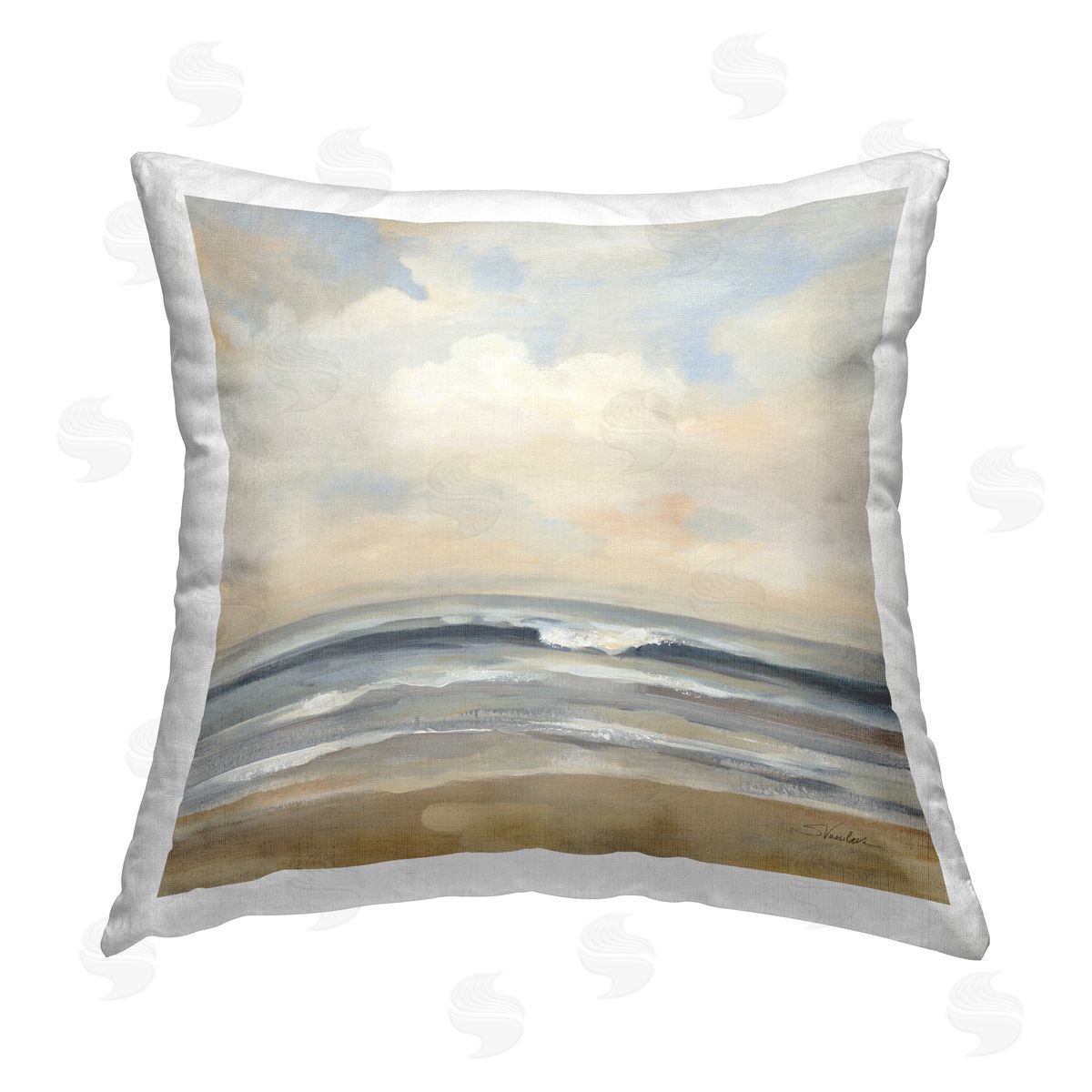 Silvia Vassileva Misty Haze Shoreline Printed Plush Polyester Throw Pillow