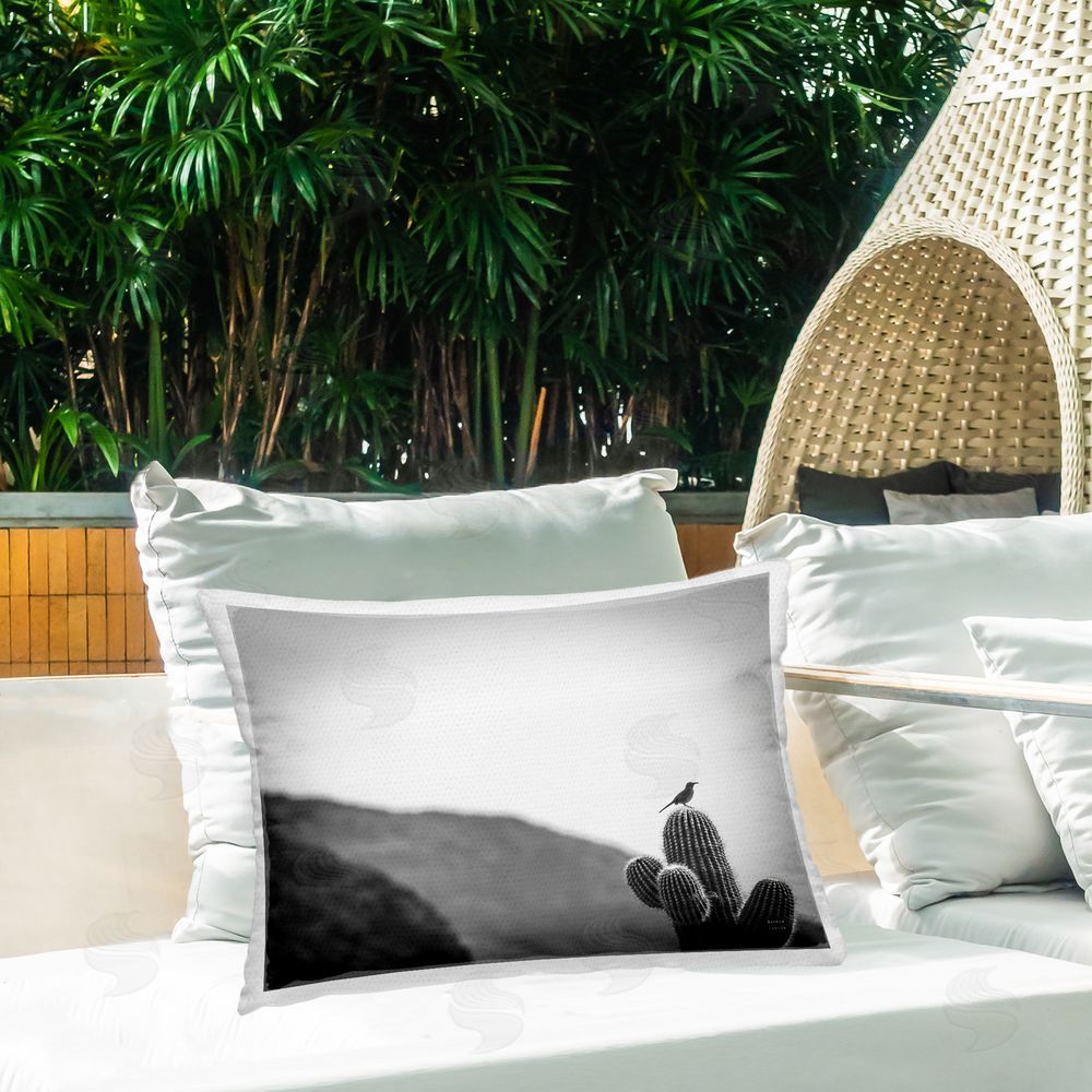 Nathan Larson On Guard Bird & Cactus Outdoor Quick-Dry Polyester Printed Throw Pillow in Back Yard
