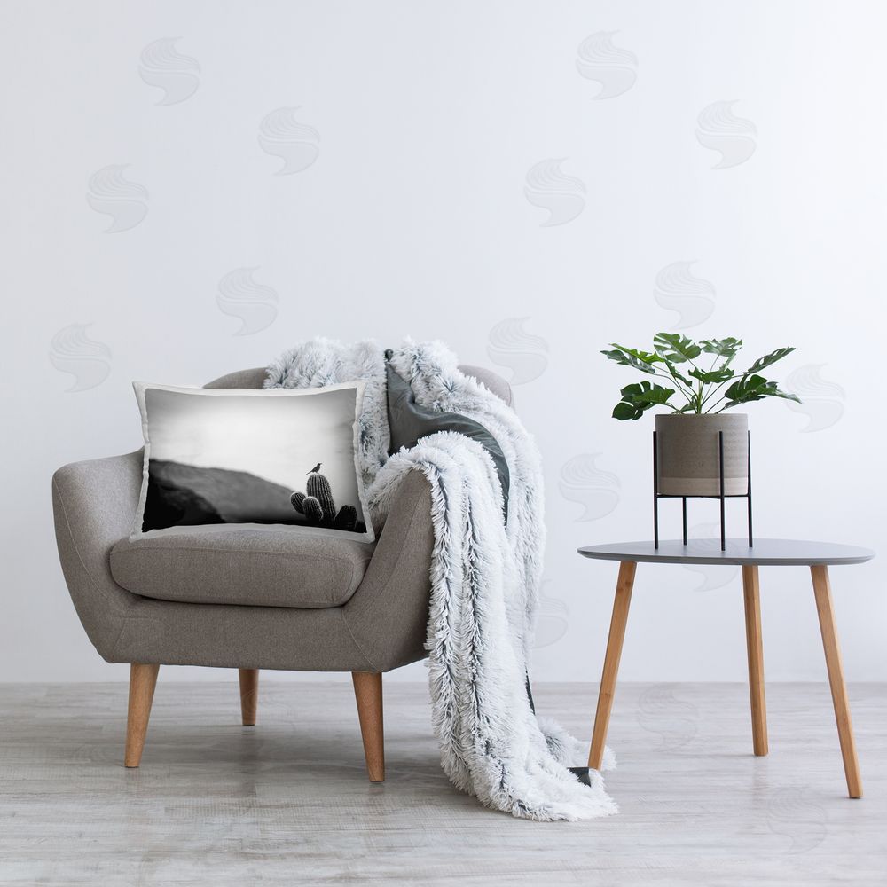 Nathan Larson On Guard Bird & Cactus Printed Plush Polyester Throw Pillow On Chair