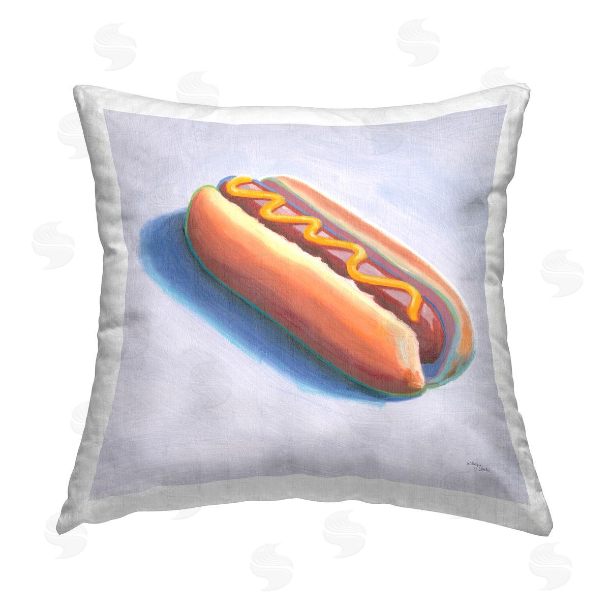 Wellington Studio Hot Dog with Mustard Printed Plush Polyester Throw Pillow