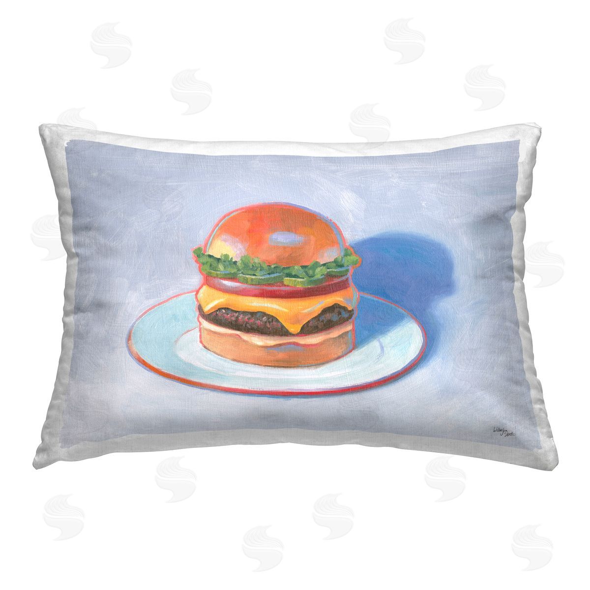 Wellington Studio Burger on Plate Printed Plush Polyester Throw Pillow