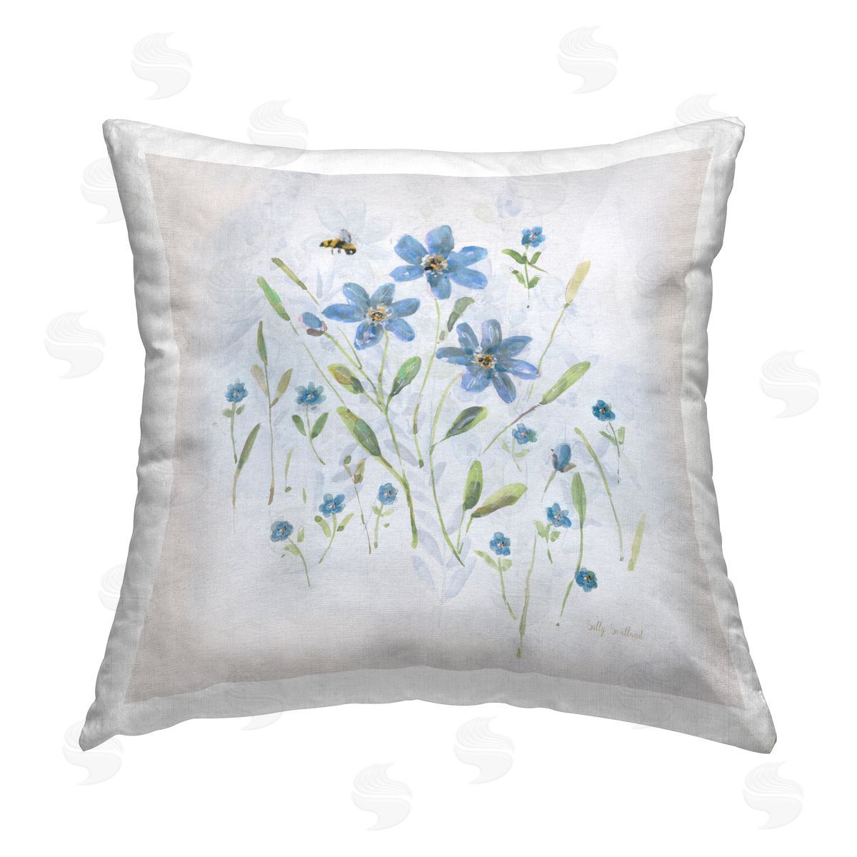 Sally Swatland Cottage Bee & Flowers Printed Plush Polyester Throw Pillow