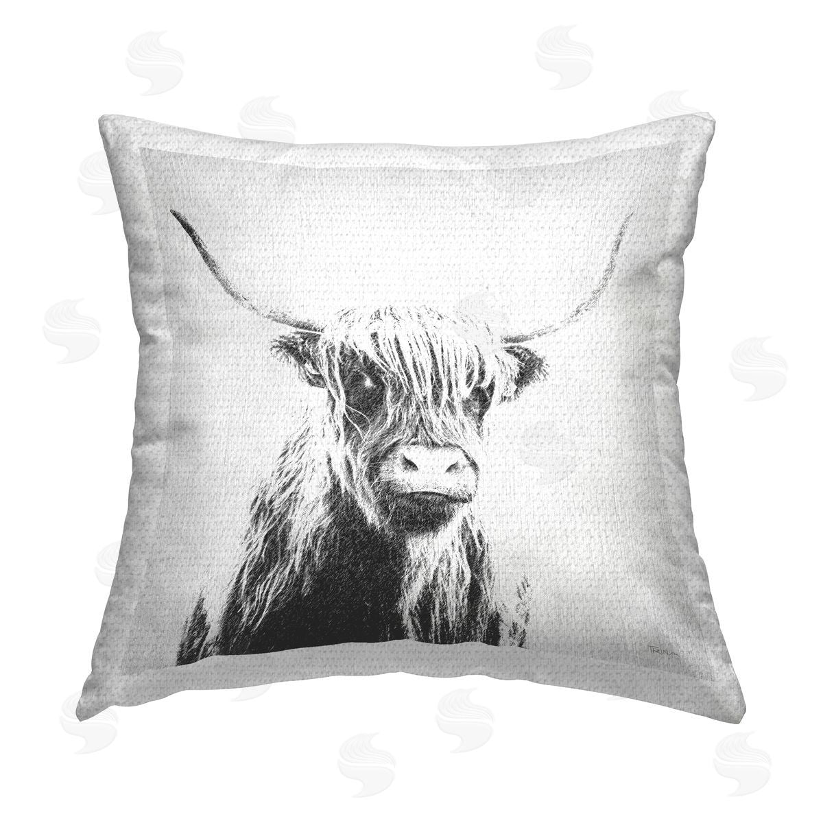 Katrina Craven Longhorn Sketch in Grey Outdoor Quick-Dry Polyester Printed Throw Pillow