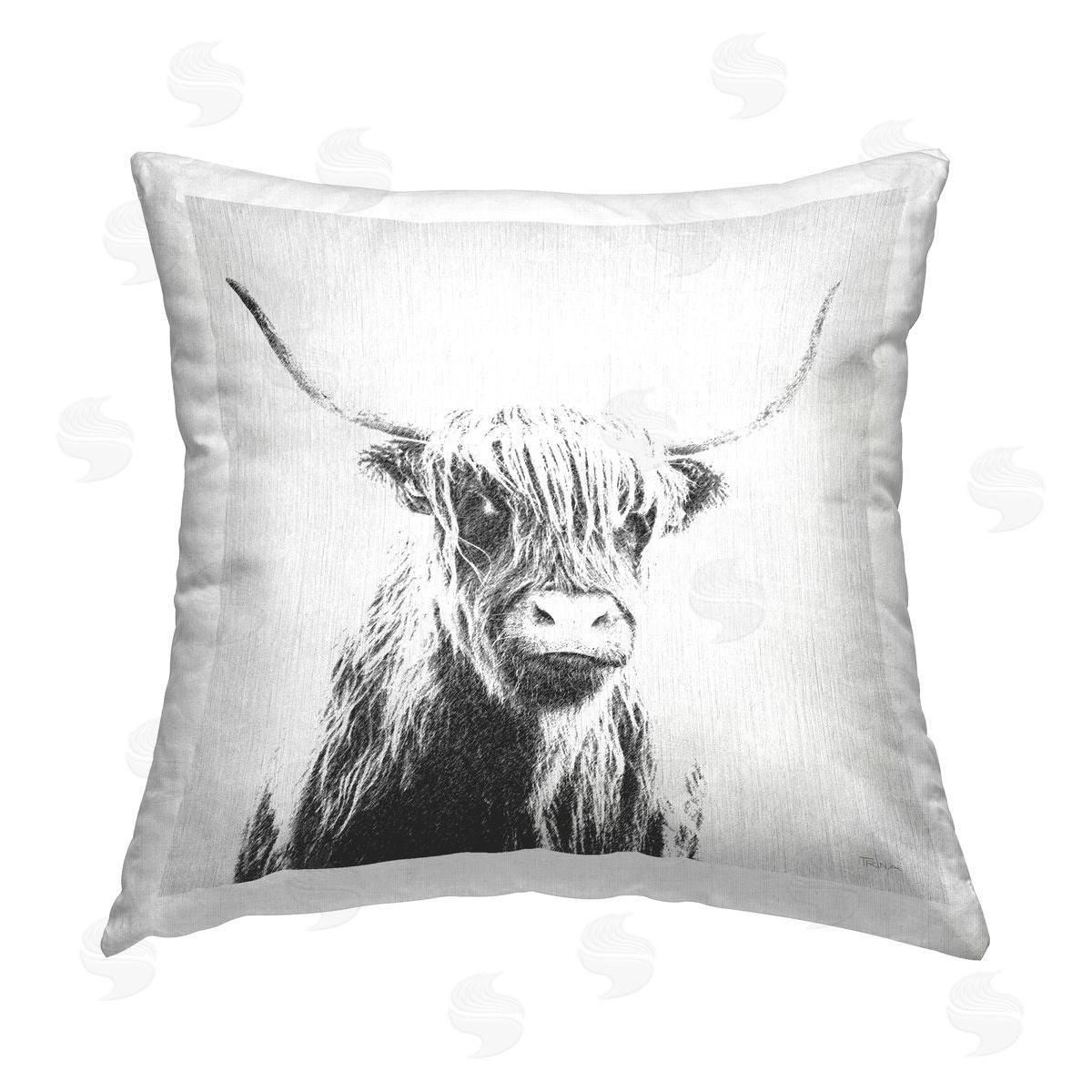 Katrina Craven Longhorn Sketch in Grey Printed Plush Polyester Throw Pillow