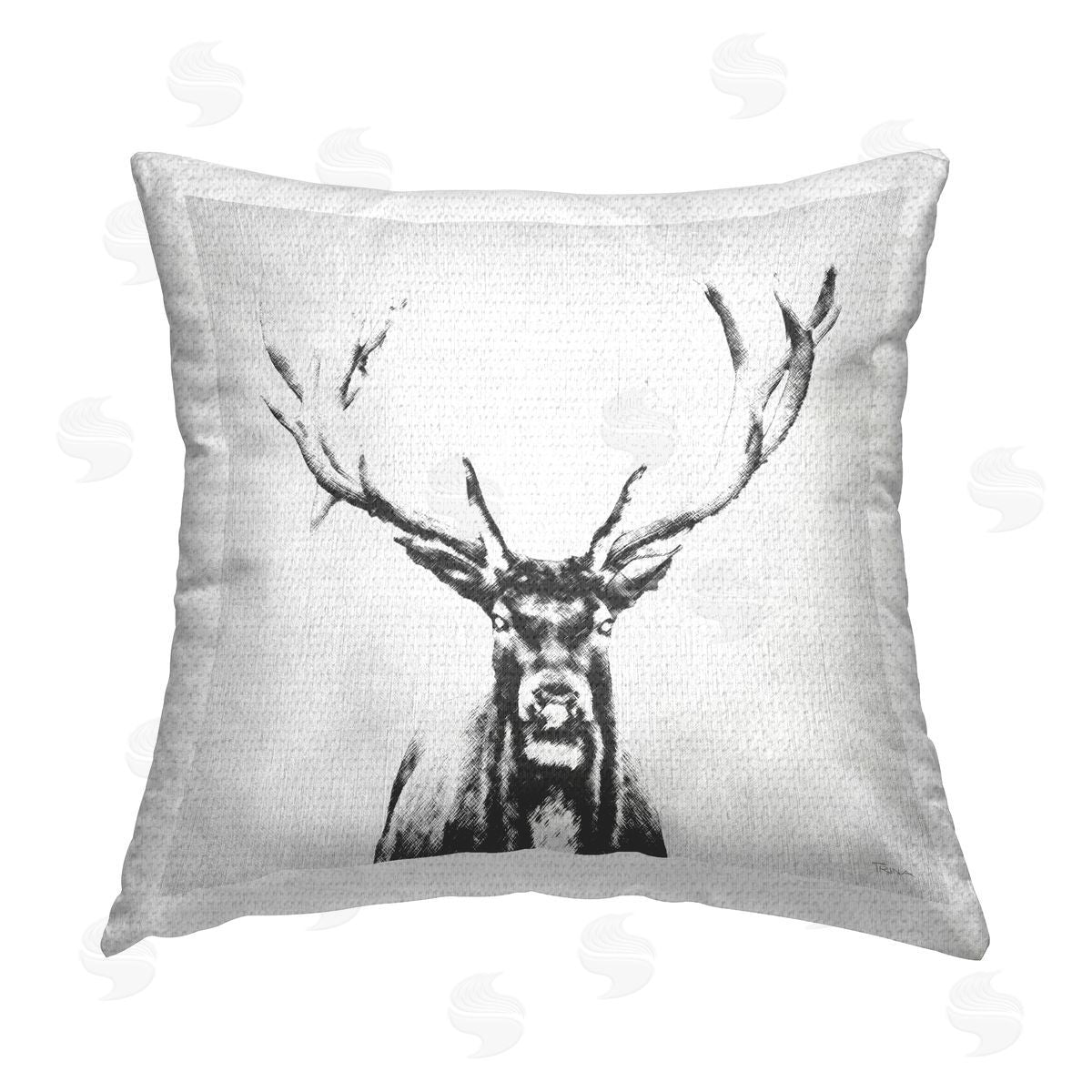 Katrina Craven Stag Sketch in Grey Outdoor Quick-Dry Polyester Printed Throw Pillow