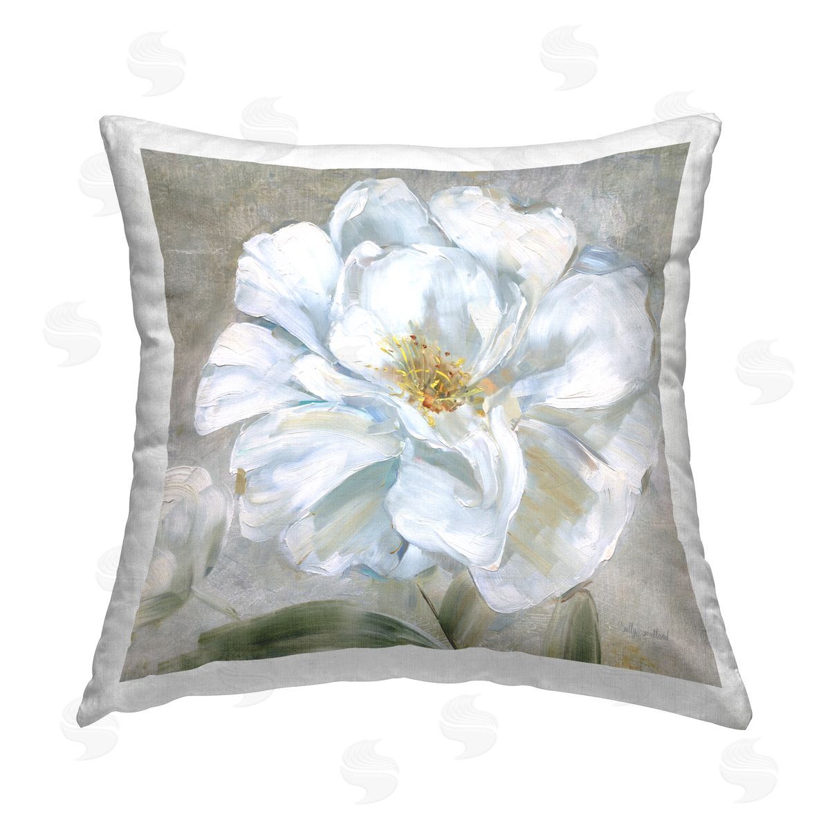 Sally Swatland Close Up White Bloom Printed Plush Polyester Throw Pillow