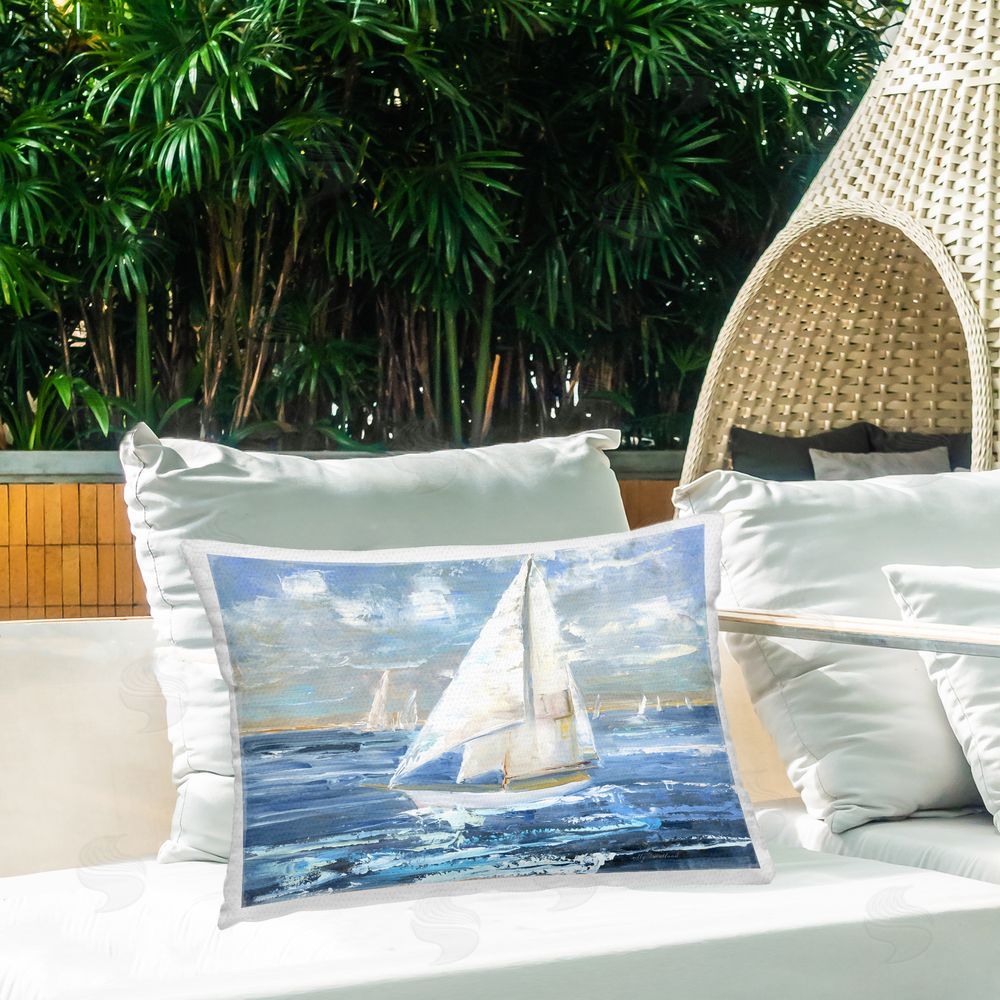 Sally Swatland Sailing Choppy Waves Outdoor Quick-Dry Polyester Printed Throw Pillow in Back Yard