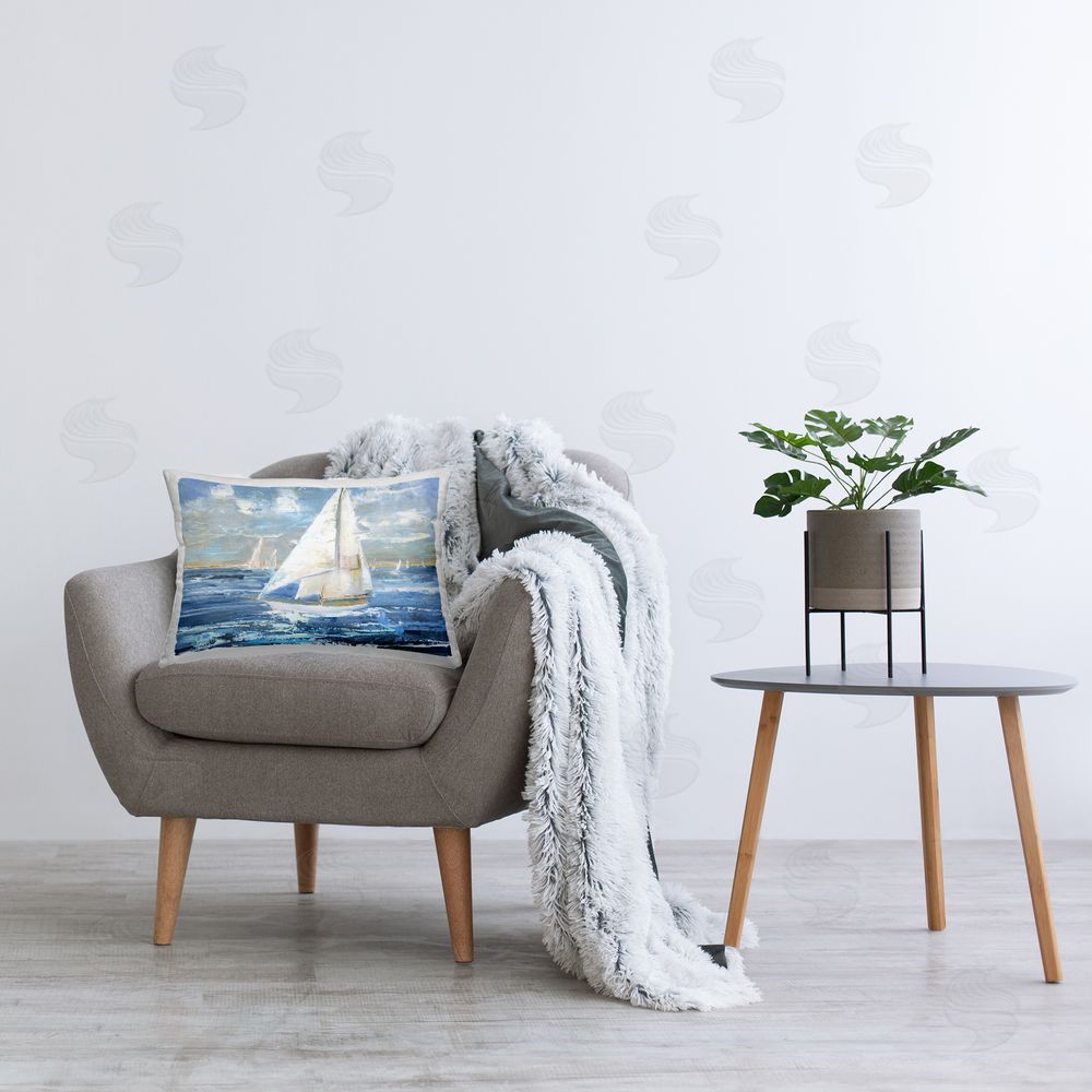 Sally Swatland Sailing Choppy Waves Printed Plush Polyester Throw Pillow On Chair