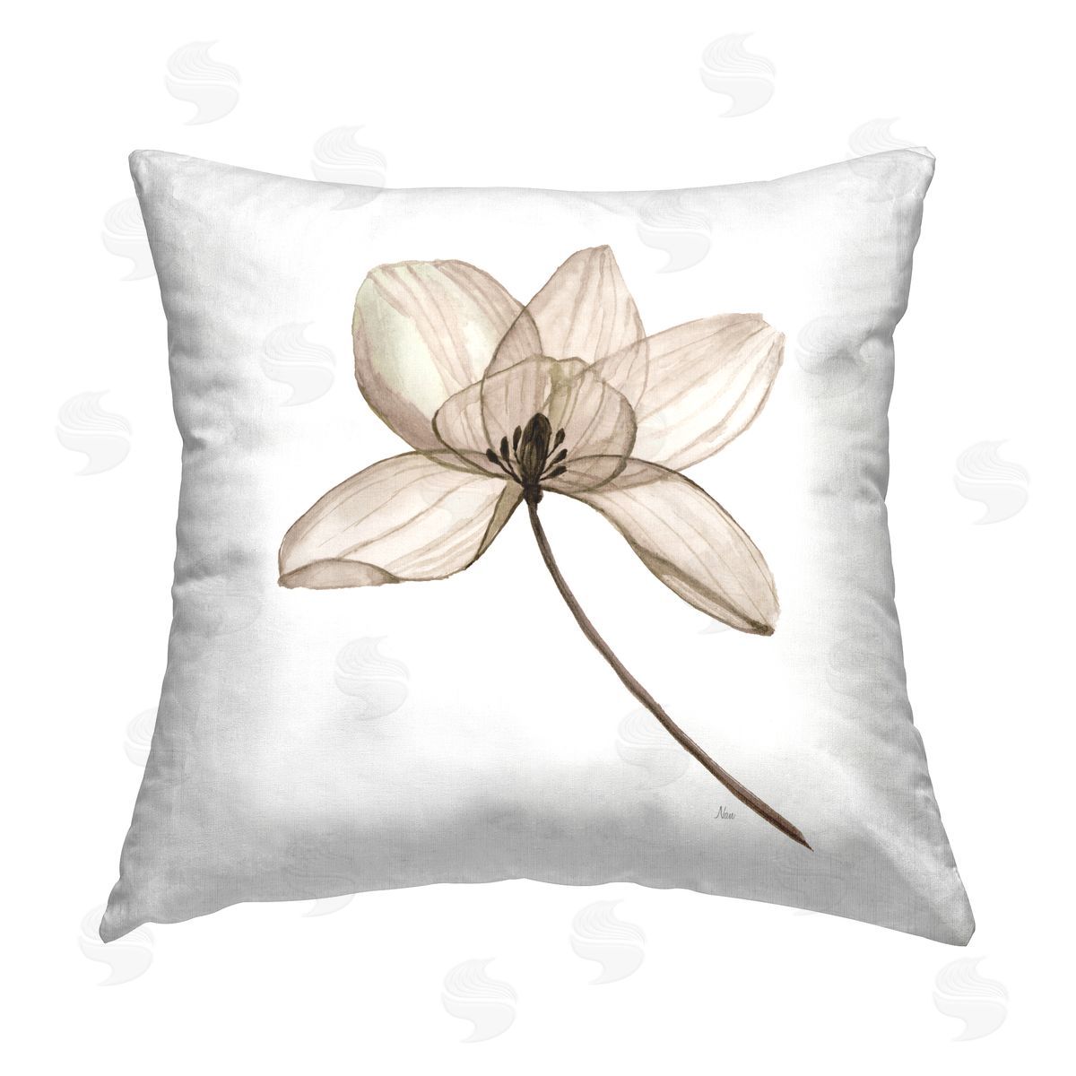 Nan Beige Opaque Blossom Printed Plush Polyester Throw Pillow