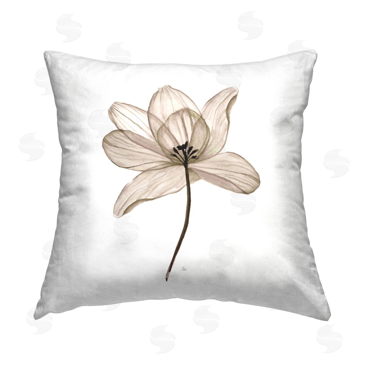 Nan Beige Opaque Flower Printed Plush Polyester Throw Pillow