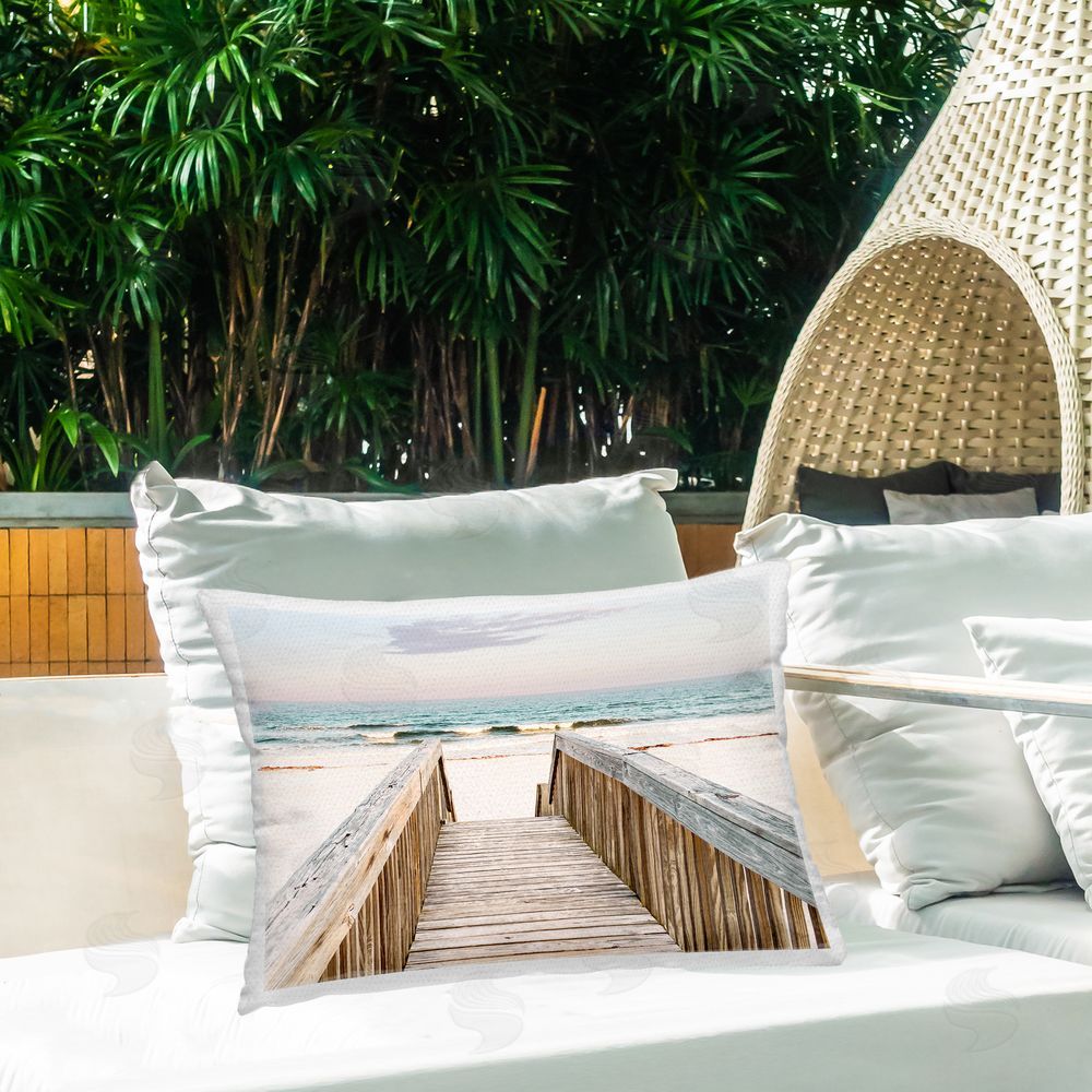 Nan Steps to Beach Shore Outdoor Quick-Dry Polyester Printed Throw Pillow in Back Yard