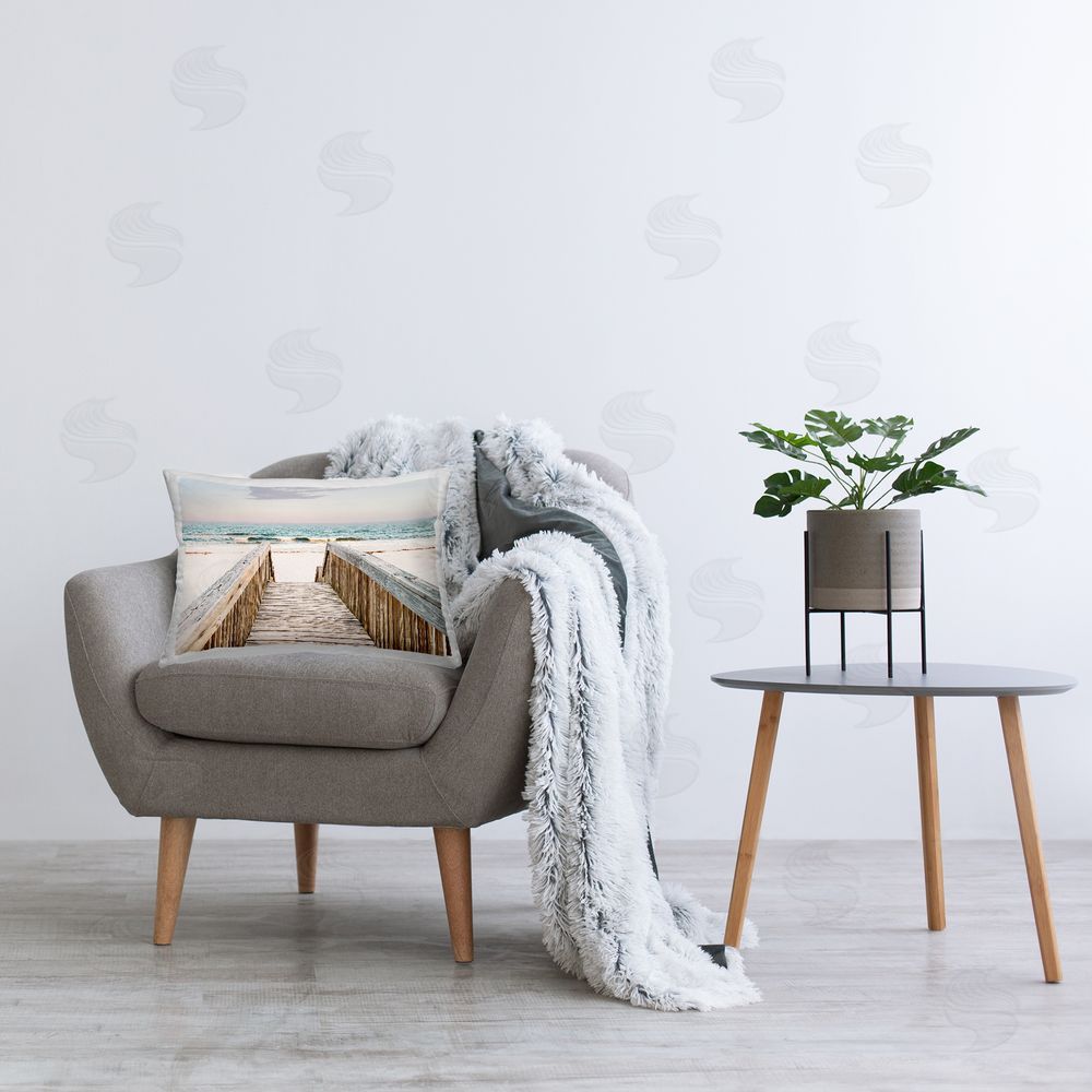 Nan Steps to Beach Shore Printed Plush Polyester Throw Pillow On Chair