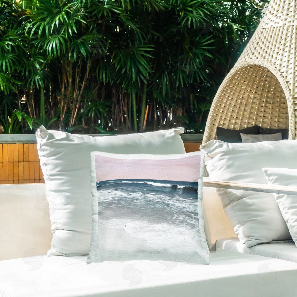 Nan Rolling Waves Seascape Outdoor Quick-Dry Polyester Printed Throw Pillow in Back Yard
