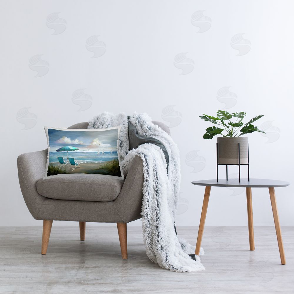 Nan Seagulls over Calm Beach Printed Plush Polyester Throw Pillow On Chair