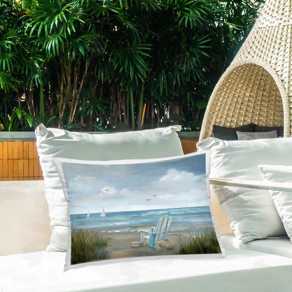 Nan Soothing Beach Scenery Outdoor Quick-Dry Polyester Printed Throw Pillow in Back Yard