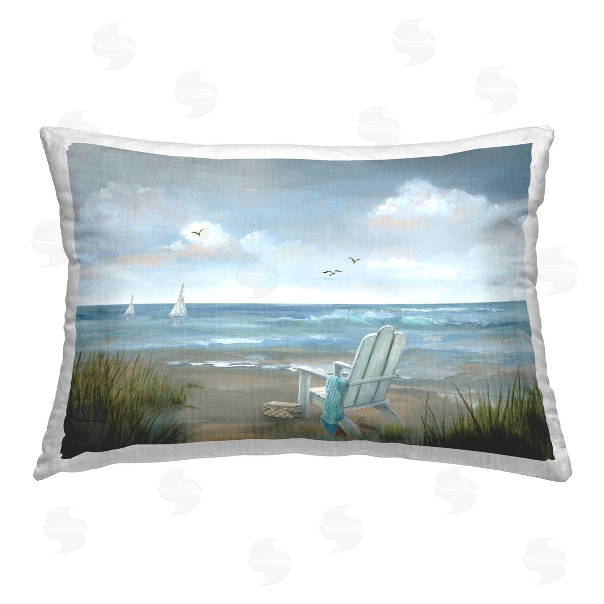 Nan Soothing Beach Scenery Printed Plush Polyester Throw Pillow