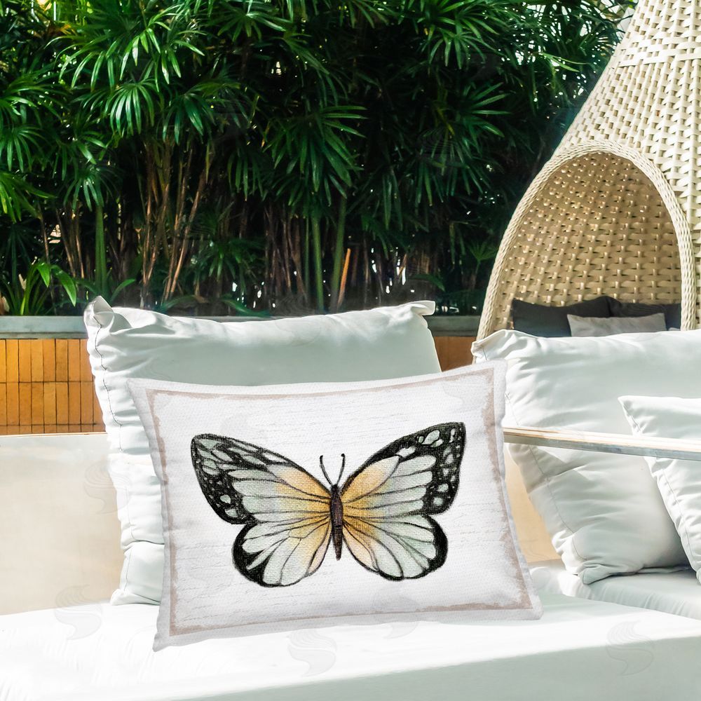 Janet Tava Monarch Butterfly Visage Outdoor Quick-Dry Polyester Printed Throw Pillow in Back Yard
