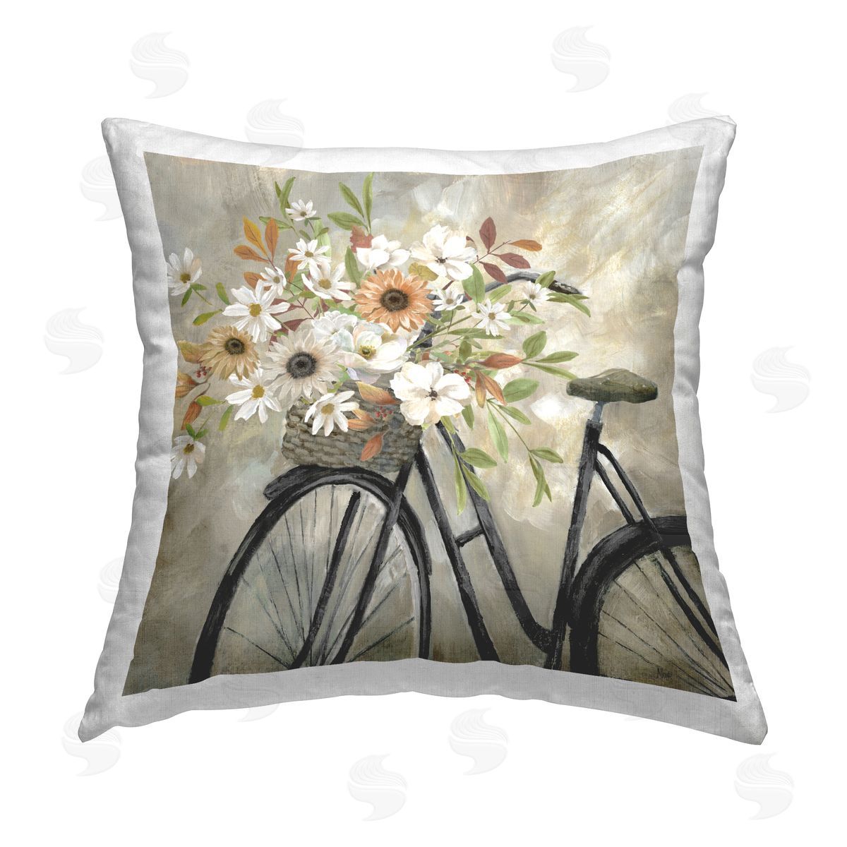 Nan Country Floral Bicycle Printed Plush Polyester Throw Pillow