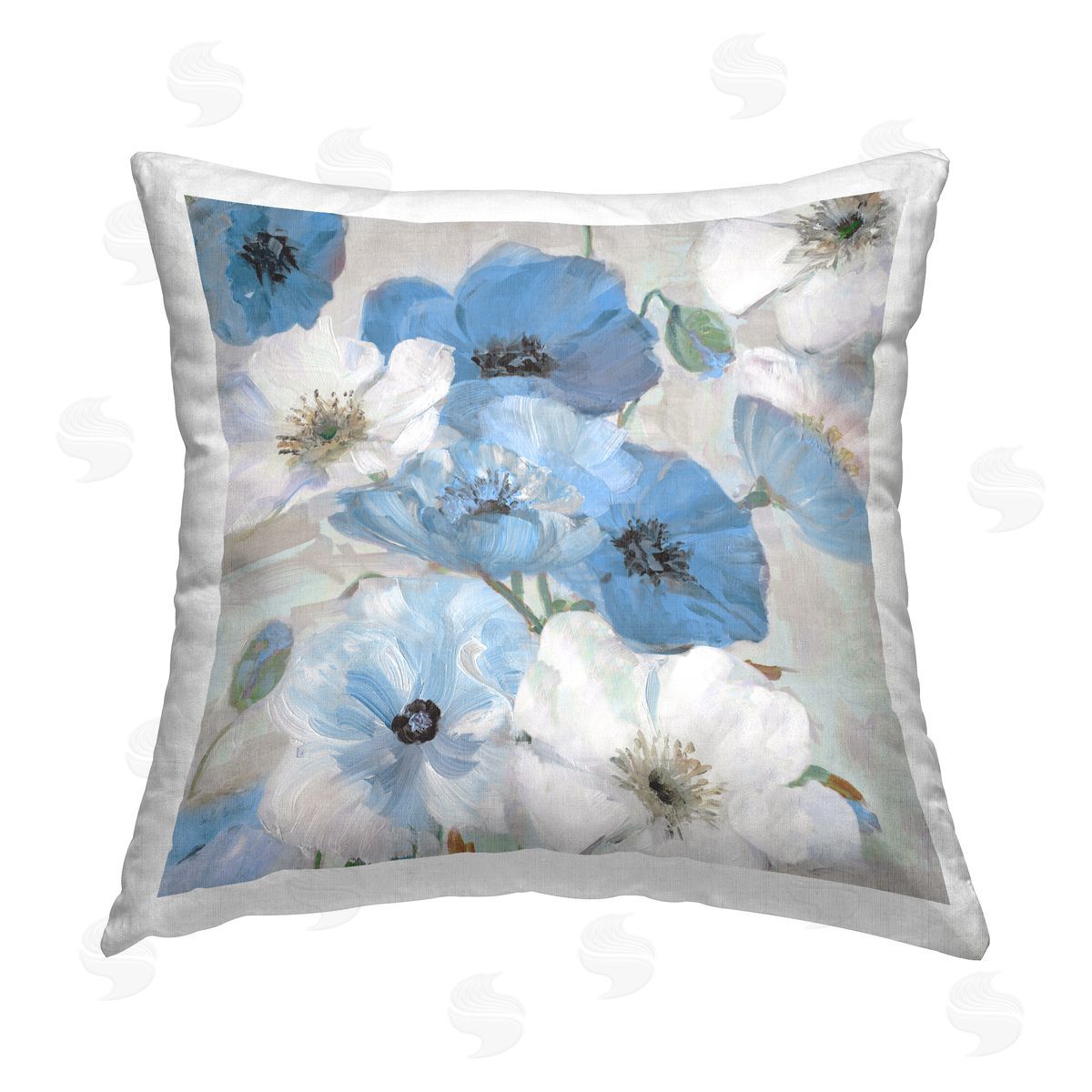Sally Swatland Mixed Blue & White Blooms Printed Plush Polyester Throw Pillow