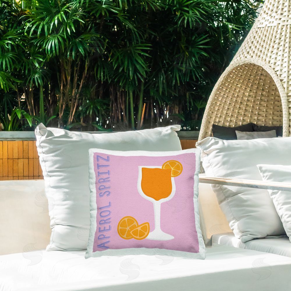 Natalie Carpentieri Aperol Spritz Cocktail Outdoor Quick-Dry Polyester Printed Throw Pillow in Back Yard