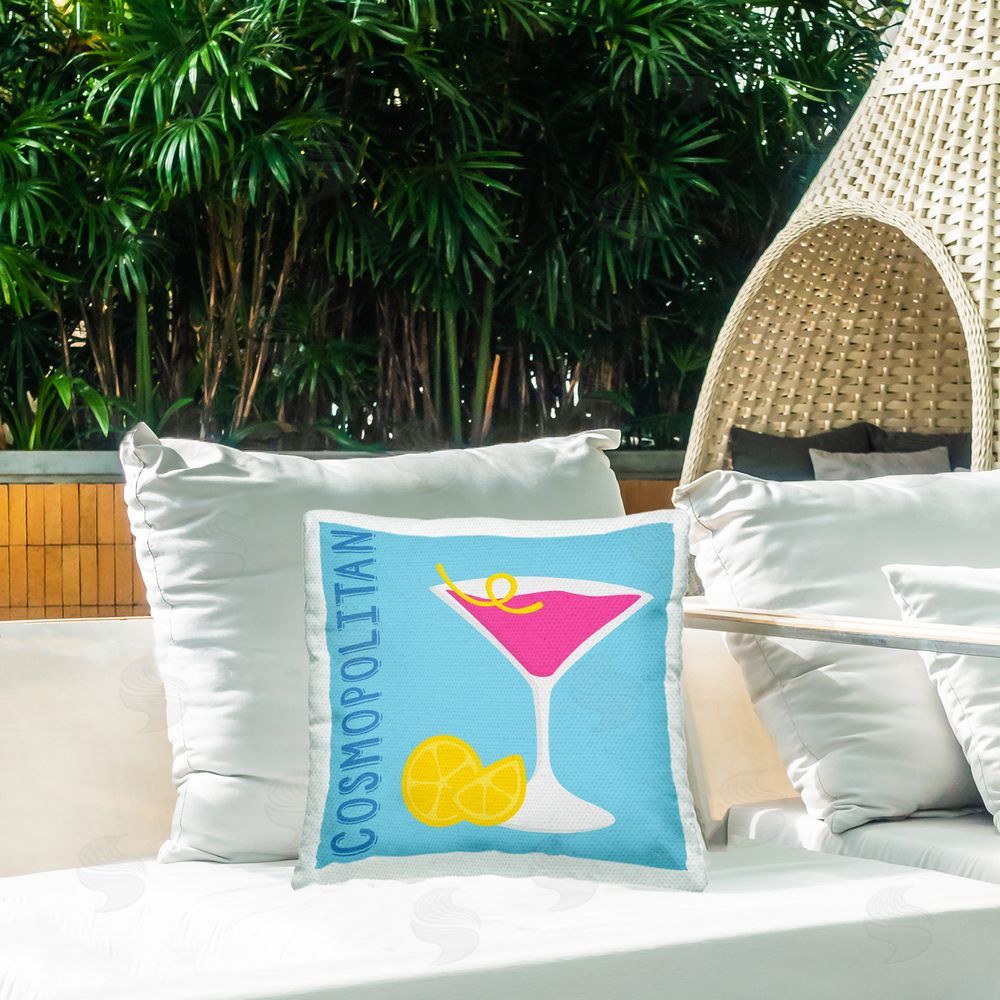 Natalie Carpentieri Cosmopolitan Cocktail Drink Outdoor Quick-Dry Polyester Printed Throw Pillow in Back Yard