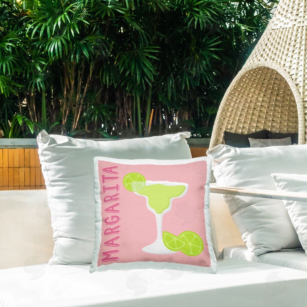Natalie Carpentieri Margarita Cocktail with Limes Outdoor Quick-Dry Polyester Printed Throw Pillow in Back Yard