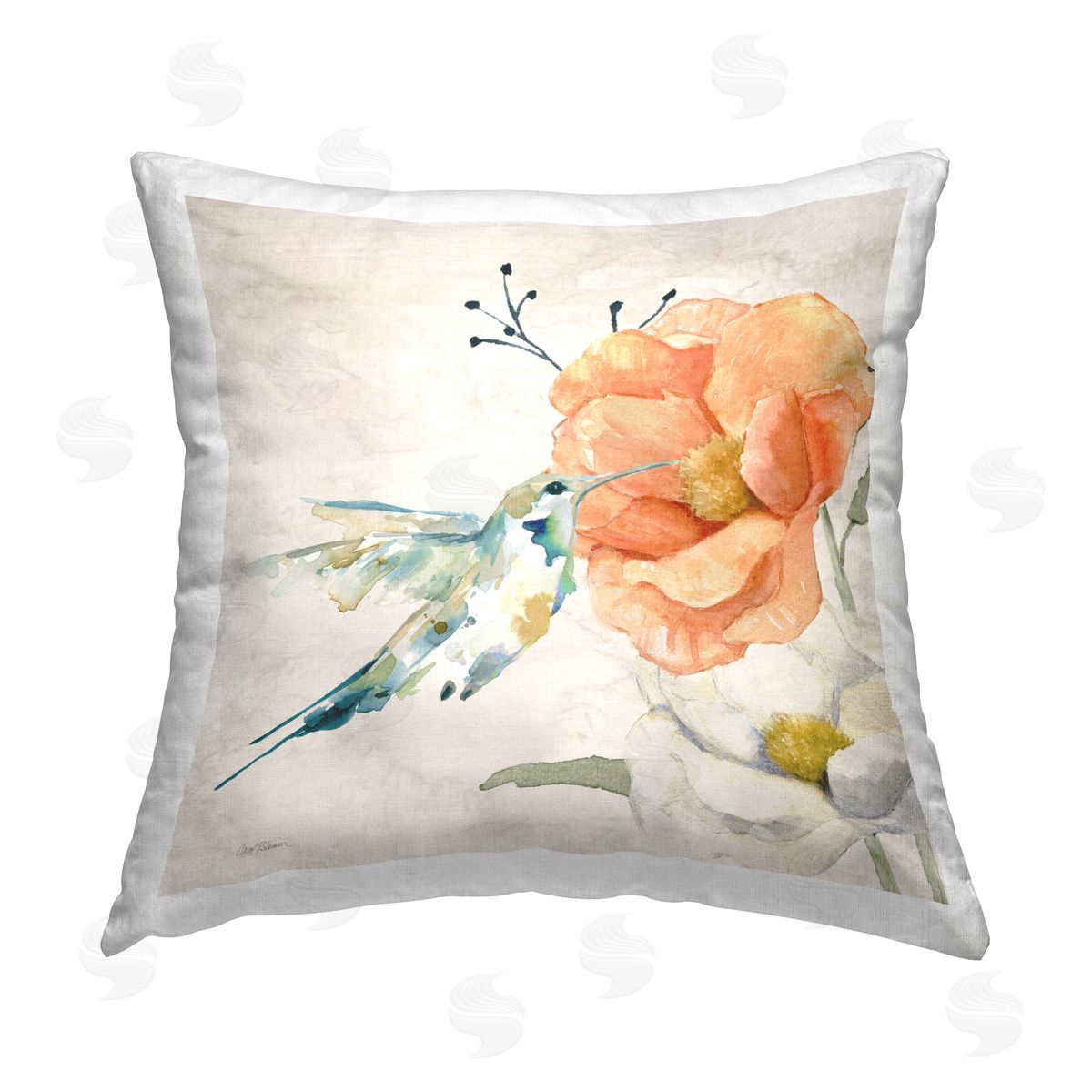 Carol Robinson Country Floral & Bird Printed Plush Polyester Throw Pillow